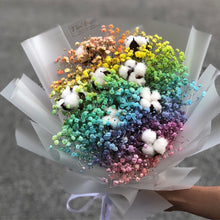 Rainbow Baby’s Breath and Cotton Bouquet